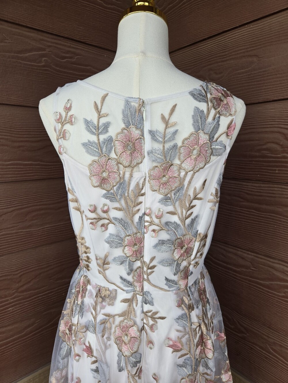 Adrianna Papell Illusion Sleeveless Floral Embroidered Midi Dress Women’s Size 8 - Picture 8 of 16